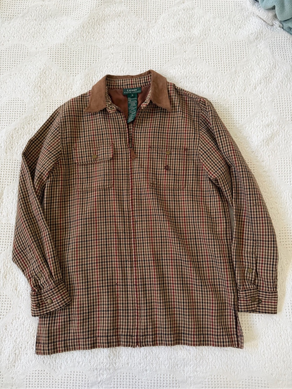 Polo by Ralph Lauren vintage rare Brown Plaid Corduroy-Collar Shirt Jacket